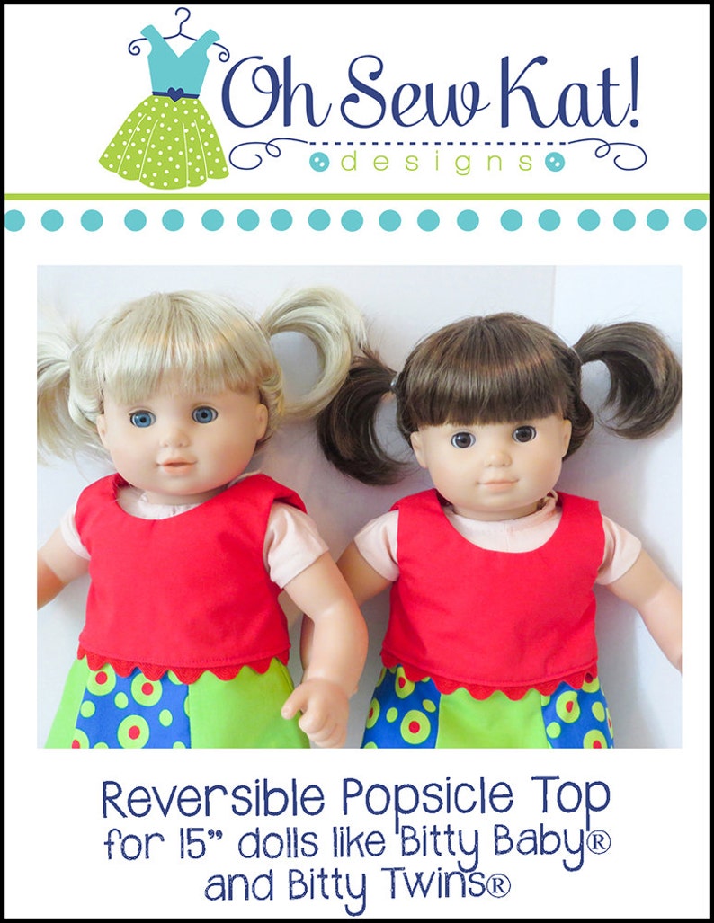 Baby Doll Clothes Sewing pattern fits dolls such as Bitty Baby and Bitty Twins Popsicle Crop Top doll shirt sewing pattern for dolls image 6