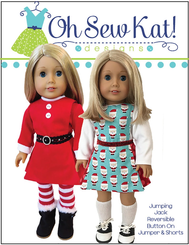 Reversible Pull on Jumper includes turtleneck Shirt Doll Clothes PDF Sewing Pattern Bundle to sew for 18 inch Dolls and Jumper Shorts