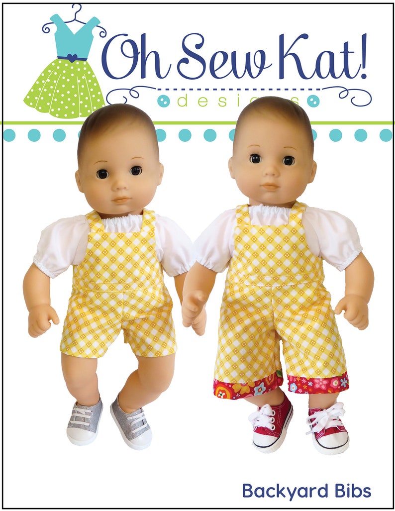 Baby Doll Clothes Sewing Pattern for 15 inch baby doll overalls sewing pattern Backyard Bibs Romper Shortalls Skirt PDF digital pattern image 9