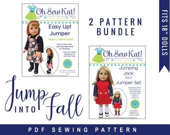 Paquete de patrones de costura en PDF para ropa de muñeca para coser para muñecas de 18 pulgadas, suéter reversible, incluye camisa de cuello alto, pantalones cortos y suéter