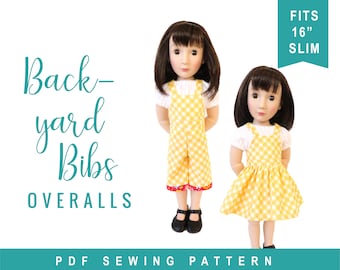 Doll Clothes Sewing Pattern - A Girl for All Time doll overalls sewing pattern - Backyard Bibs - Romper Shortalls  Skirt PDF digital pattern