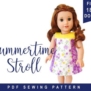 Doll Clothes Sewing Pattern for 18&quot; doll clothes Summertime Stroll Colorblock Dress PDF digital sewing pattern  | 18 inch doll dress pattern