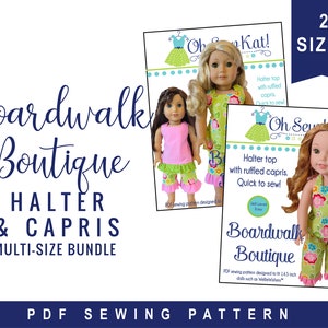 Digital Sewing Pattern for 18 inch doll like American Girl ® and 14.5 inch dolls, Boardwalk Boutique Halter Top Ruffle Capri Pants Bundle