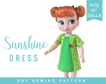 Animators Doll Clothes Sewing Pattern for 16 inch dolls like Disney® Animator PDF - Easy to sew sewing pattern  Sunshine Dress Learn to Sew