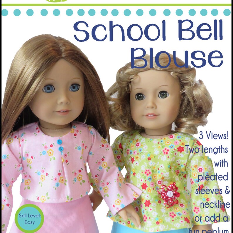 18 Doll Clothes pattern PDF Sewing Pattern for 18 inch dolls like American Girl® School Bell Blouse Doll Clothes Doll Top or Shirt image 2