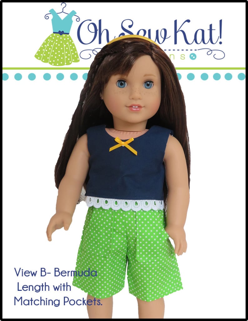 Sewing pattern for 18 inch doll clothes, DIY pattern for dolls like American Girl ® Sandbox Shorts in 3 styles working pockets, PDF image 8