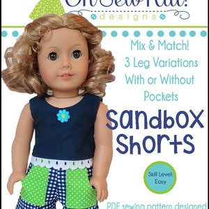 Sewing pattern for 18 inch doll clothes, DIY pattern for dolls like American Girl ® Sandbox Shorts in 3 styles working pockets, PDF image 3