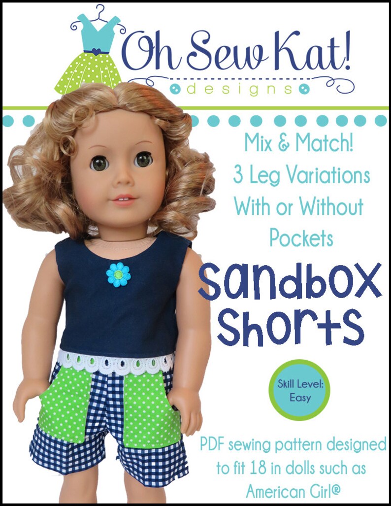 Sewing pattern for 18 inch doll clothes, DIY pattern for dolls like American Girl ® Sandbox Shorts in 3 styles working pockets, PDF image 3