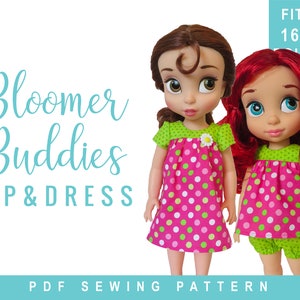 Animators Doll Clothes Sewing Pattern fits 16 inch dolls / Babyface Mae -Bloomer Buddies Yoke Top & Dress, Easy to Sew doll clothes OhSewKat