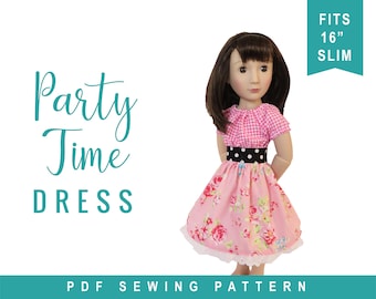 Sewing pattern for A Girl for All Time 16 inch slim Doll Clothes. Party Time Peasant Dress PDF Pattern is Easy to Sew, also fits Sasha Doll