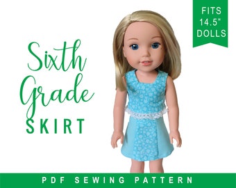 Oh Sew Kat! Doll Clothes Skirt Sewing Pattern PDF fits 14.5 inch dolls like WellieWishers™ :  Sixth Grade Skirt, easy to sew doll clothes