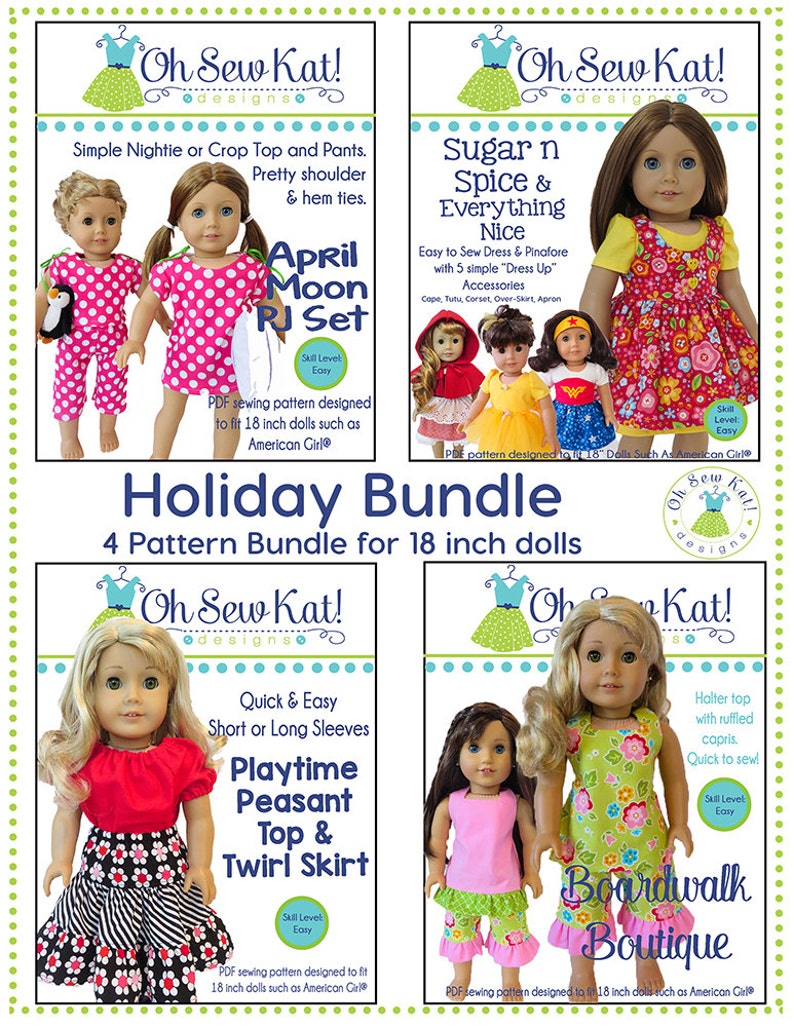 18 inch doll clothes PDF Sewing Pattern Bundle for 18 inch American Girl ® Doll Clothes 4 patterns ePattern easy to sew doll clothes image 2