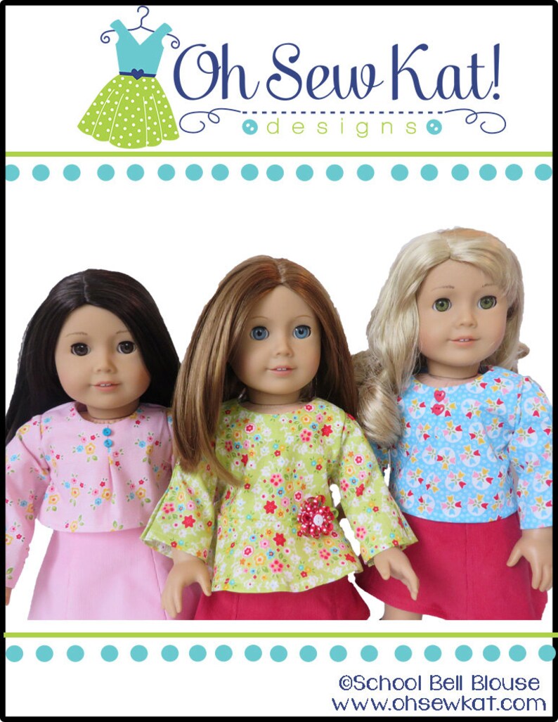 18 Doll Clothes pattern PDF Sewing Pattern for 18 inch dolls like American Girl® School Bell Blouse Doll Clothes Doll Top or Shirt image 7