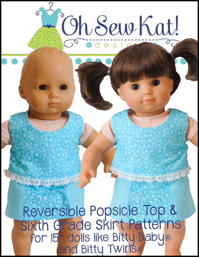 Baby Doll Clothes Sewing pattern fits dolls such as Bitty Baby and Bitty Twins Popsicle Crop Top doll shirt sewing pattern for dolls image 3