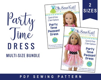 Doll Clothing Sewing Pattern Multi Size for 18 inch & 14.5 inch Doll Clothes Party Time Peasant Dress Easy to Sew by OhSewKat Sewing Pattern