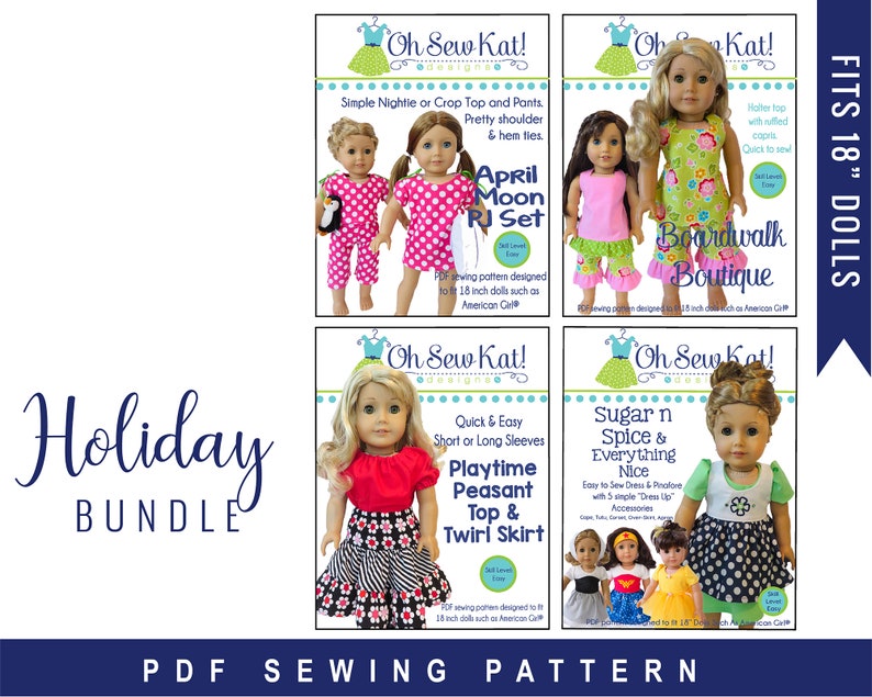 18 inch doll clothes PDF Sewing Pattern Bundle for 18 inch American Girl ® Doll Clothes 4 patterns ePattern easy to sew doll clothes image 1