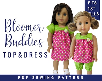 18 inch Doll Clothes Sewing Pattern, Bloomer Buddies Yoke Top or Yoked Dress, Easy to Sew doll clothes by OhSewKat fits American Girl dolls