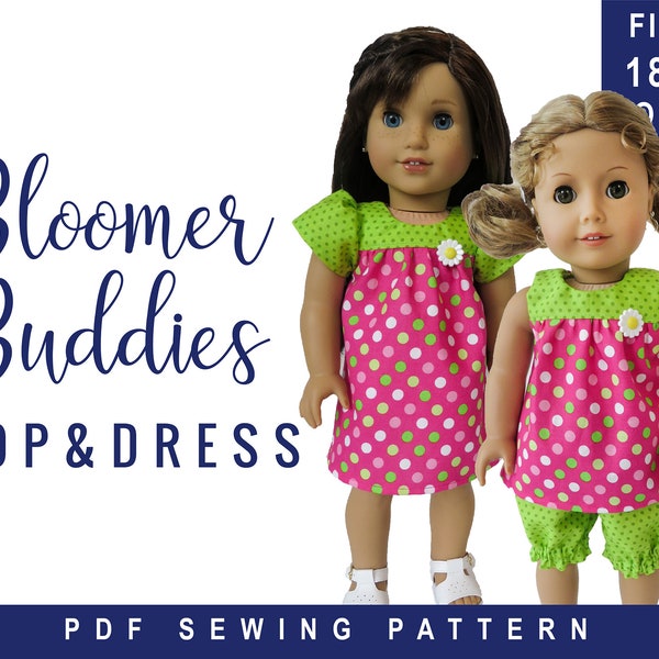 18 inch Doll Clothes Sewing Pattern, Bloomer Buddies Yoke Top or Yoked Dress, Easy to Sew doll clothes by OhSewKat fits American Girl dolls