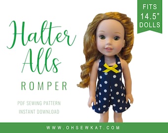 Wellie Wishers Doll Clothes Sewing Pattern fits 14.5" dolls like WellieWishers™ HalterAlls Romper - epattern Easy to Sew for dolls OhSewKat