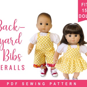 Baby Doll Clothes Sewing Pattern for 15 inch baby doll overalls sewing pattern Backyard Bibs Romper Shortalls Skirt PDF digital pattern image 1