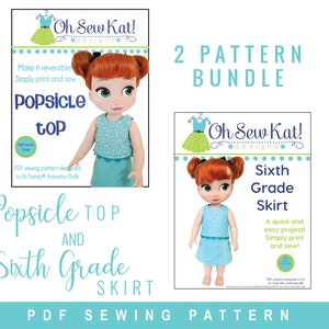 Sewing Pattern for Dolls like Animators PDF Sewing Pattern Bundle for 16 inch Dolls , Doll Outfit Popsicle Top & Sixth Grade Skirt OhSewKat