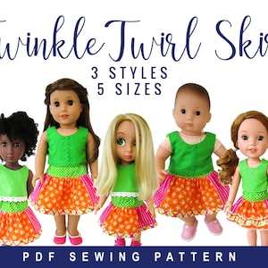Doll Clothes Boutique Twirl Skirt Sewing PDF Pattern for 14-18 inch doll clothes, Easy patchwork skirt for Dolls, Digital pattern Oh Sew Kat image 1