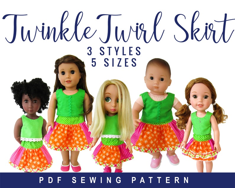 Doll Clothes Boutique Twirl Skirt Sewing PDF Pattern for 14-18 inch doll clothes, Easy patchwork skirt for Dolls, Digital pattern Oh Sew Kat image 1