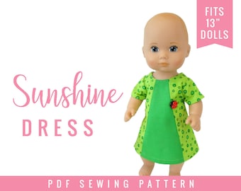 Doll Dress Sewing Pattern for 13 inch dolls such as Bitty Baby Splash  - PDF - Easy to sew sewing pattern - Sunshine Dress with 3 variations