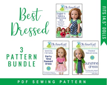 Doll Clothes Pattern PDF Bundle of 3 Sewing Patterns for 14.5 inch dolls like Welliewishers™ Easy to Sew Doll Dresses & Clothes by OhSewKat