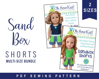 Padrão de costura de roupas de boneca para shorts de boneca de 18 polegadas e shorts de boneca de 14,5 polegadas, roupas de boneca fáceis de costurar, shorts de caixa de areia, padrão de costura em PDF