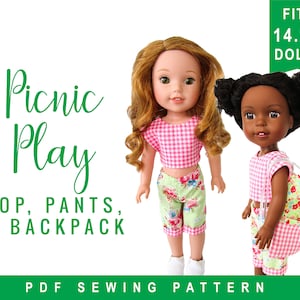 Doll Clothes Sewing Pattern for 14-15" doll clothes Picnic Play Bundle - Capri Pants, Top, with Backpack PDF digital sewing pattern OhSewKat