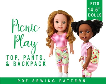 Doll Clothes Sewing Pattern for 14-15" doll clothes Picnic Play Bundle - Capri Pants, Top, with Backpack PDF digital sewing pattern OhSewKat