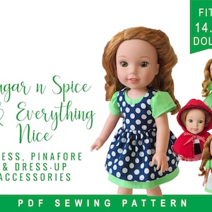 Wellie Wishers Puppenkleidung Schnittmuster passt Puppen wie WellieWishers™ Princess Dress Up Bundle - Sugar n Spice Kleid & Accessoire Schnittmuster