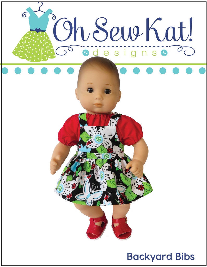 Baby Doll Clothes Sewing Pattern for 15 inch baby doll overalls sewing pattern Backyard Bibs Romper Shortalls Skirt PDF digital pattern image 5