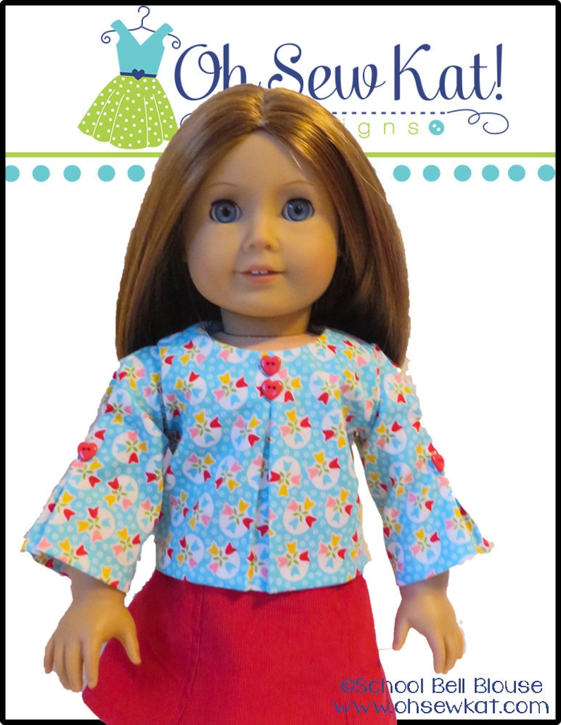 18 Doll Clothes pattern PDF Sewing Pattern for 18 inch dolls like American Girl® School Bell Blouse Doll Clothes Doll Top or Shirt image 6