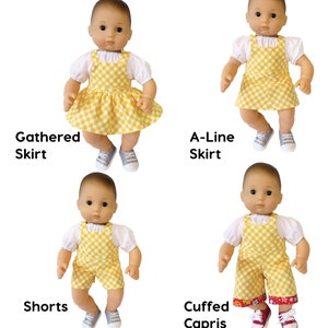 Baby Doll Clothes Sewing Pattern for 15 inch baby doll overalls sewing pattern Backyard Bibs Romper Shortalls Skirt PDF digital pattern image 3