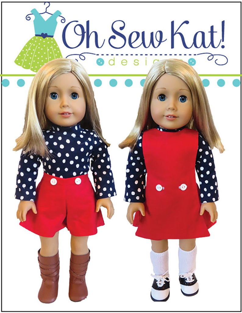 Reversible Pull on Jumper includes turtleneck Shirt Doll Clothes PDF Sewing Pattern Bundle to sew for 18 inch Dolls and Jumper Shorts