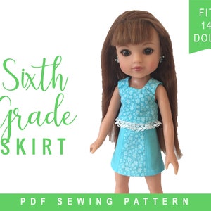 PDF Doll Clothes Sewing Pattern for 14 inch Hearts for Hearts ® and Les Cheries Doll Clothes Sixth Grade Skirt Sewing Pattern ePattern image 1