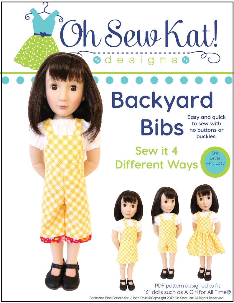 Doll Clothes Sewing Pattern A Girl for All Time doll overalls sewing pattern Backyard Bibs Romper Shortalls Skirt PDF digital pattern image 2