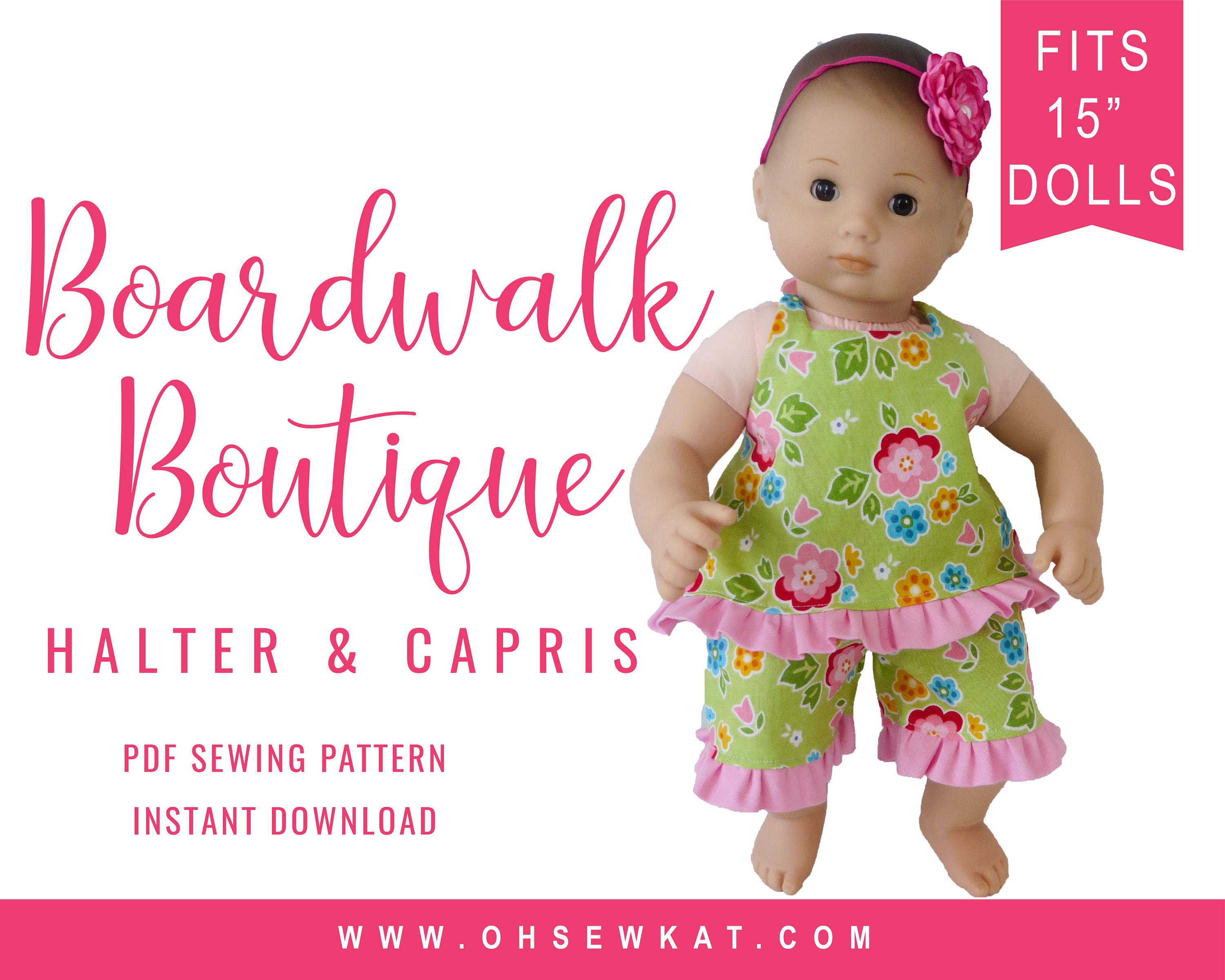 Dolly Adelyn. PDF downloadable sewing pattern for dolls American Girl  Wellie Wisher Bitty Baby 14, 15 & 18 inch.