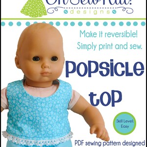 Baby Doll Clothes Sewing pattern fits dolls such as Bitty Baby and Bitty Twins Popsicle Crop Top doll shirt sewing pattern for dolls image 2