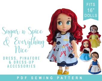 Animator Puppenkleidung Schnittmuster Prinzessin Animators Puppenkleidung Prinzessin Dress Up Bundle - Sugar n Spice Kleid und Zubehör Schnittmuster