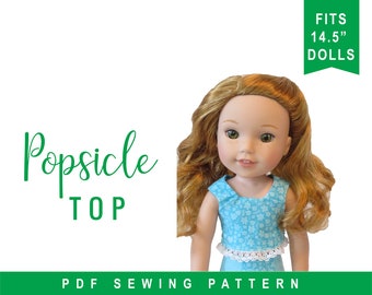 Wellie Wishers Doll Clothes Sewing pattern fits dolls such as WellieWishers - Doll Clothes - Popsicle Crop Top - doll shirt easy to sew