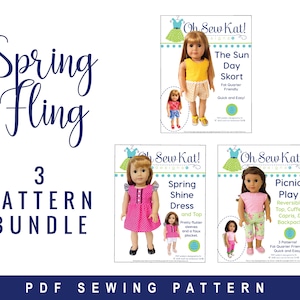 18&quot; Doll Clothes Pattern - Spring Fling PDF Bundle of 3 Sewing Patterns for 18 inch dolls  - Easy to Sew Doll Play Clothes - OhSewKat