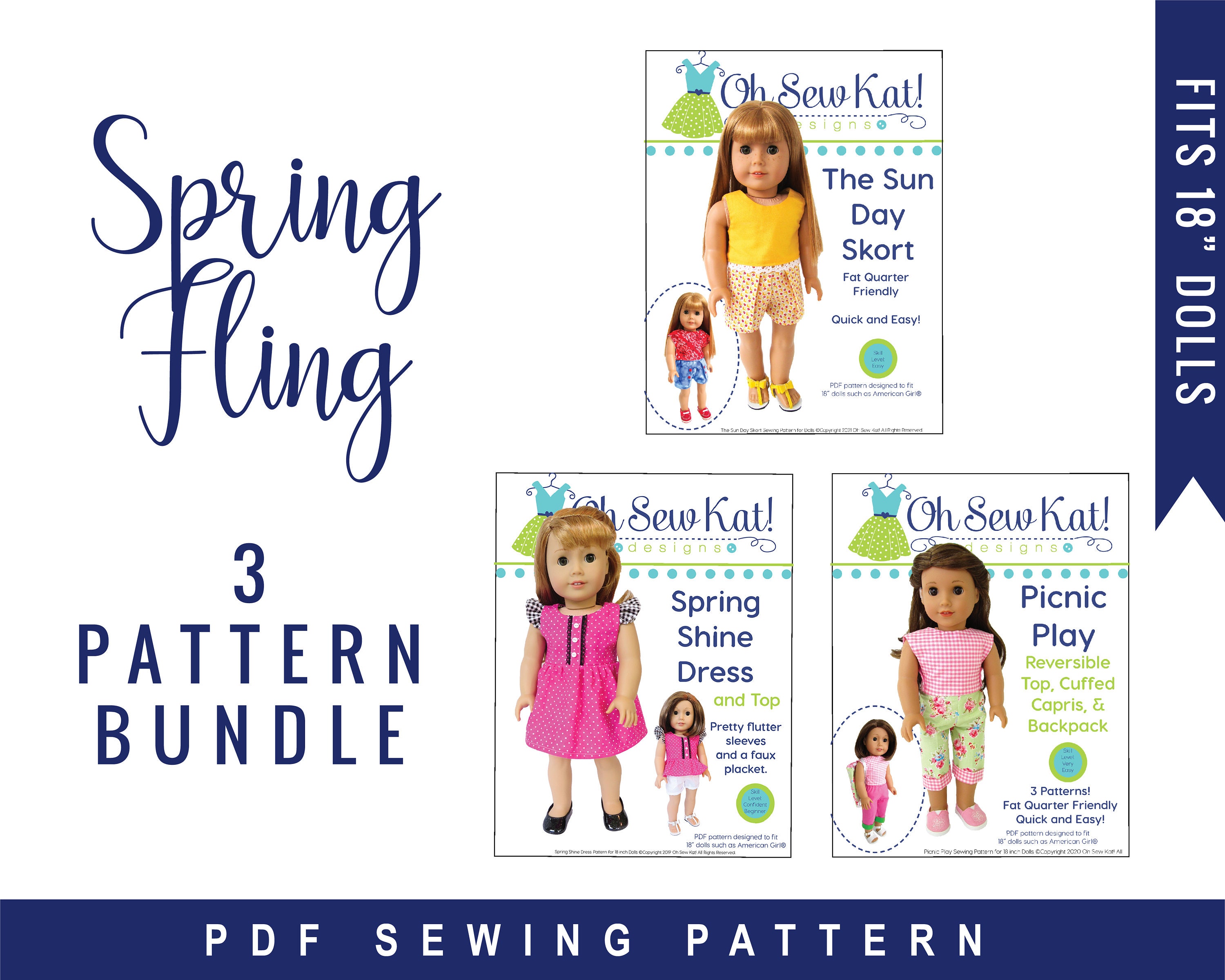 18 Doll Clothes Pattern Spring Fling PDF Bundle of 3 - Etsy India