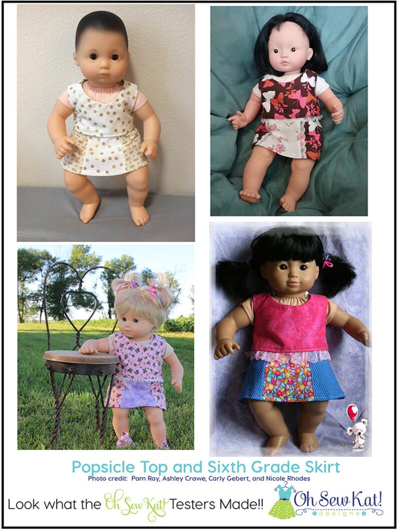Baby Doll Clothes Sewing pattern fits dolls such as Bitty Baby and Bitty Twins Popsicle Crop Top doll shirt sewing pattern for dolls image 9