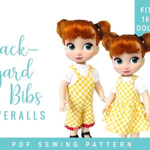 Doll Clothes Sewing Pattern for Animators Doll Clothes -  Princess Backyard Bibs, Overalls Sewing Pattern with skirt Options