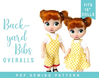 Doll Clothes Sewing Pattern for Animators Doll Clothes -  Princess Backyard Bibs, Overalls Sewing Pattern with skirt Options