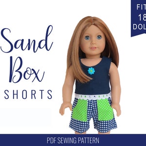 Sewing pattern for 18 inch doll clothes, DIY pattern for dolls like American Girl ® Sandbox Shorts in 3 styles working pockets, PDF image 1