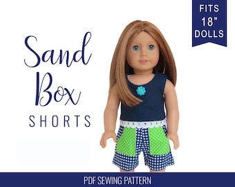 Sewing pattern for 18 inch doll clothes, DIY pattern for dolls like American Girl ® Sandbox Shorts in 3 styles - working pockets, PDF